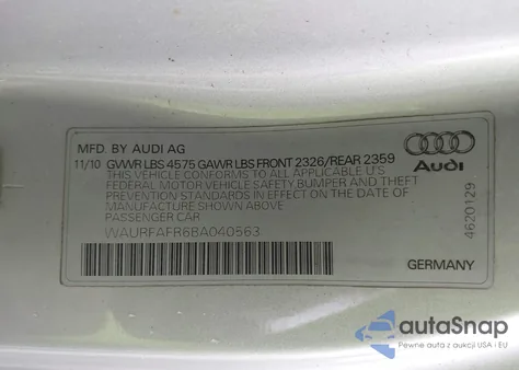 2011 Audi A5 2.0T Premium from USA, damaged, VIN WAURFAFR6BA040563
